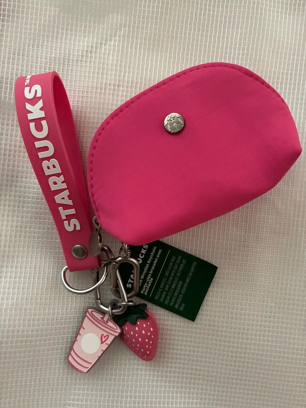 New Starbucks Pink Wristlet Pouch Keychain